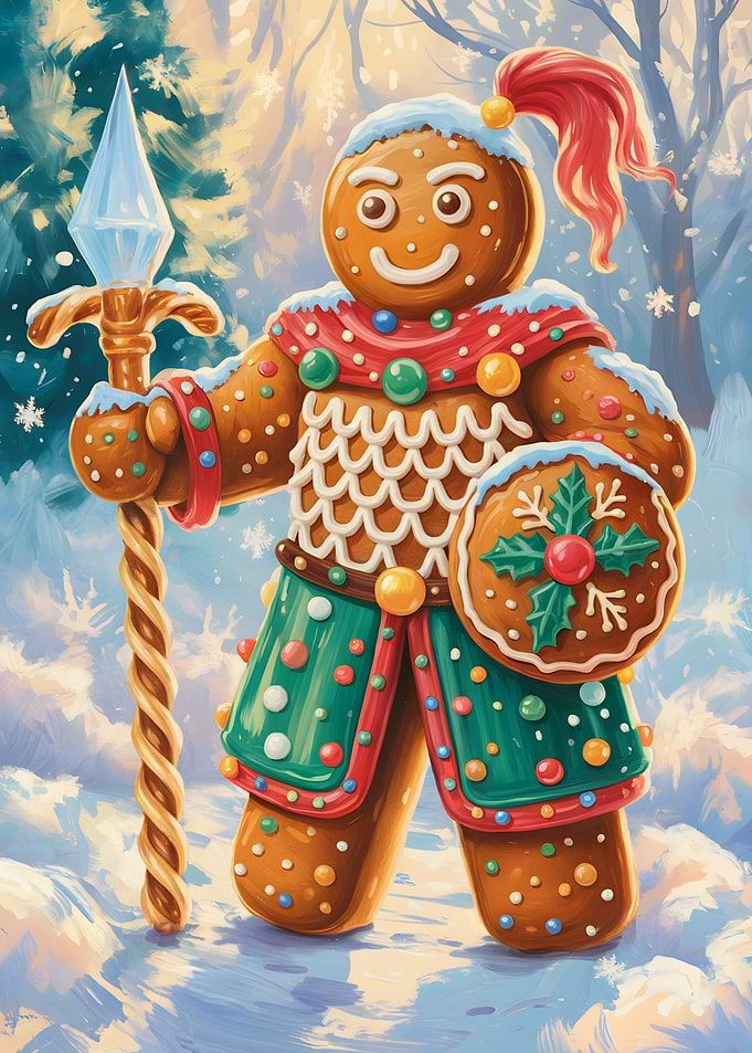 Gingerbread Warrior in Winter Forest