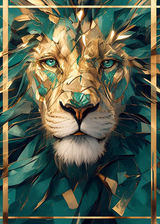 Emerald and Gold Lion Portrait