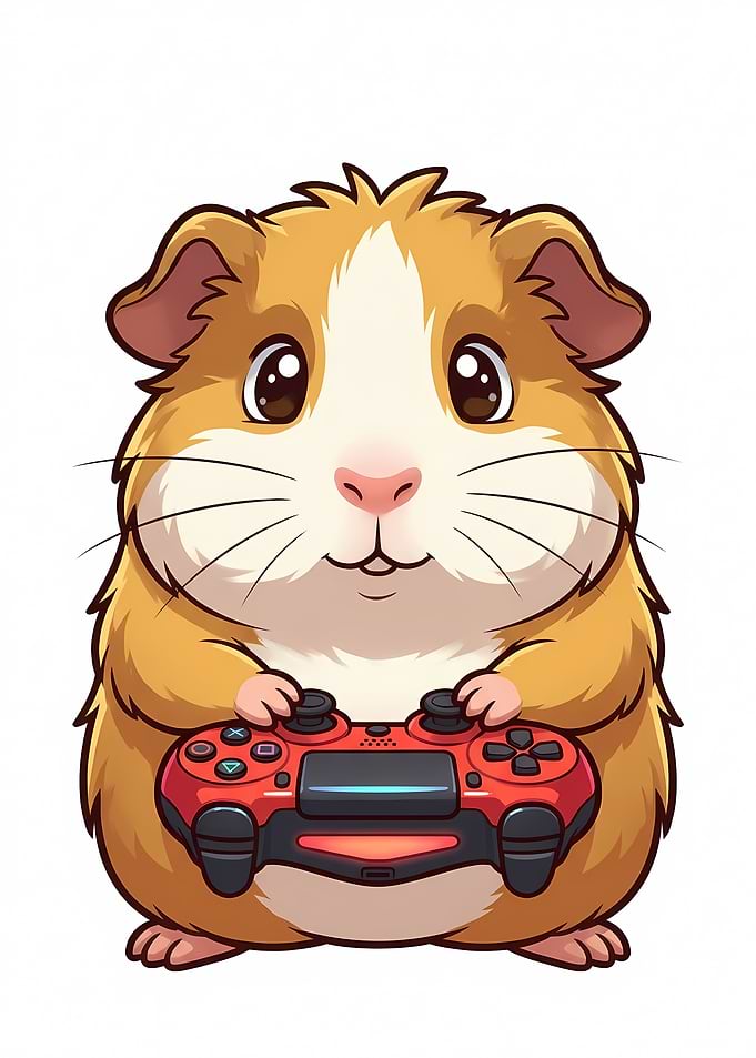 Cartoon Guinea Pig Gamer