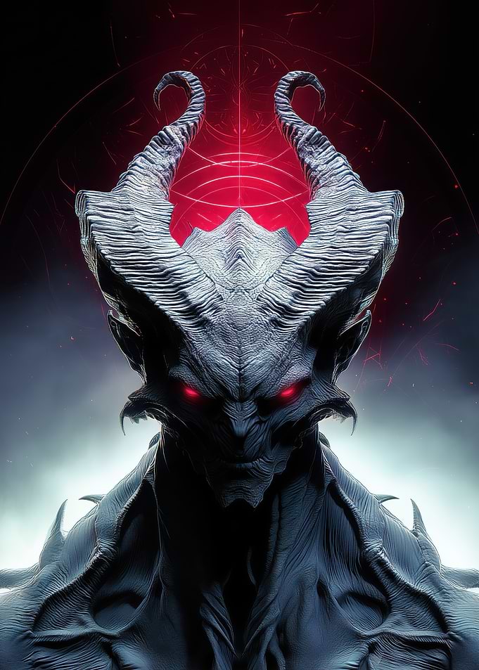 Horned Demon with Red Eyes