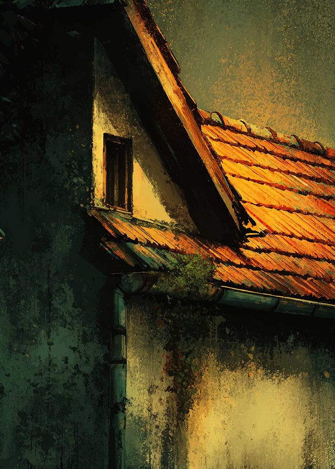 Old House Corner with Tiled Roof