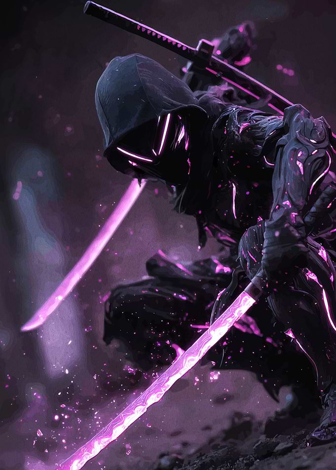 Cyberpunk Ninja with Glowing Swords