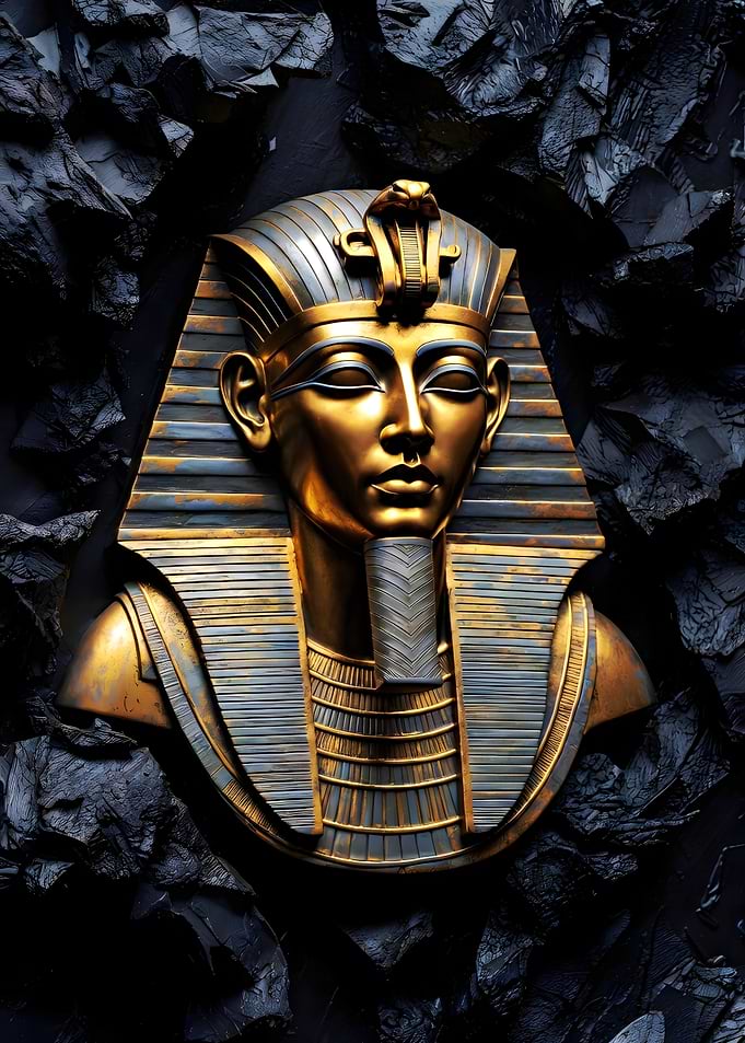 Majestic Egyptian King - Black & Gold Bas-Relief