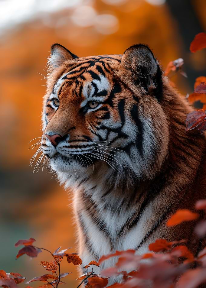 Tiger Portrait in Autumnal Setting