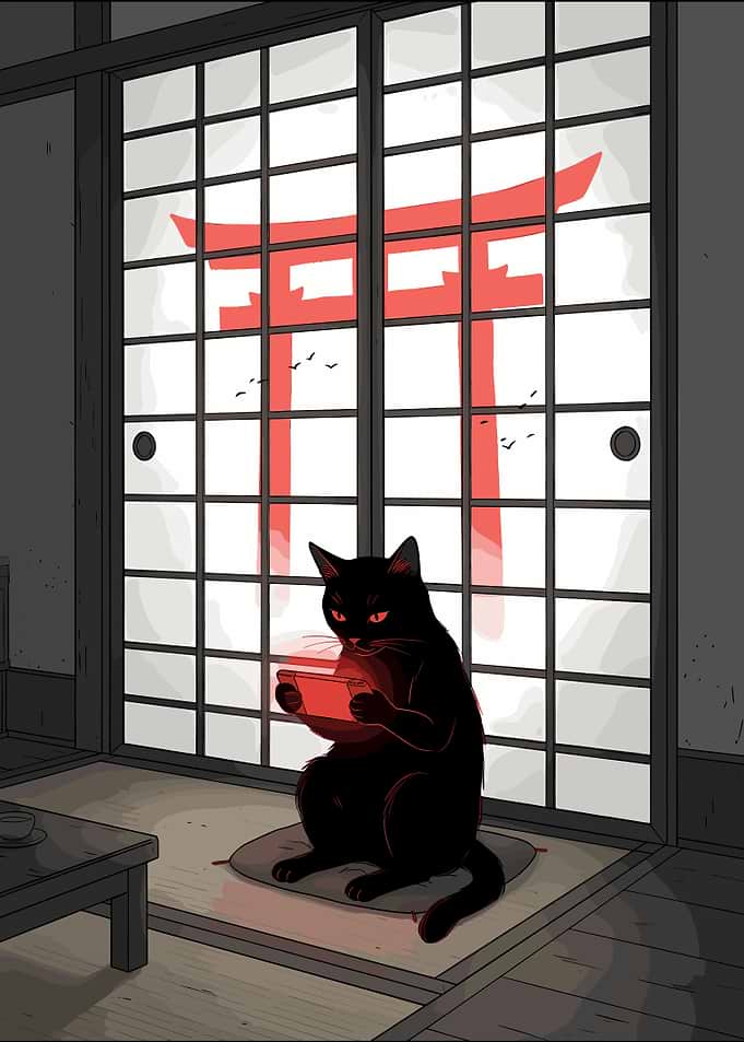 Gamer Cat with Torii Gate