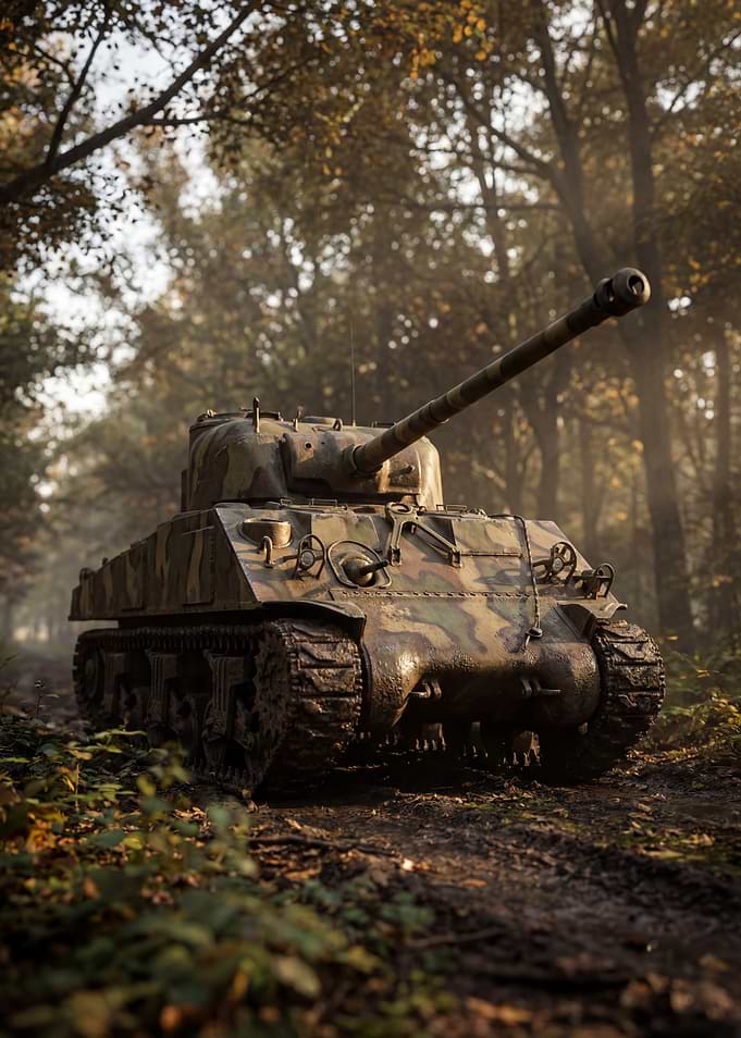 Camouflaged Tank in Forest