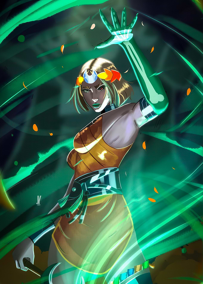 Mystical Woman with Glowing Green Energy