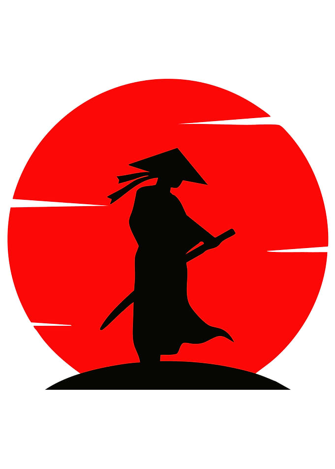 Samurai Silhouette with Red Sun