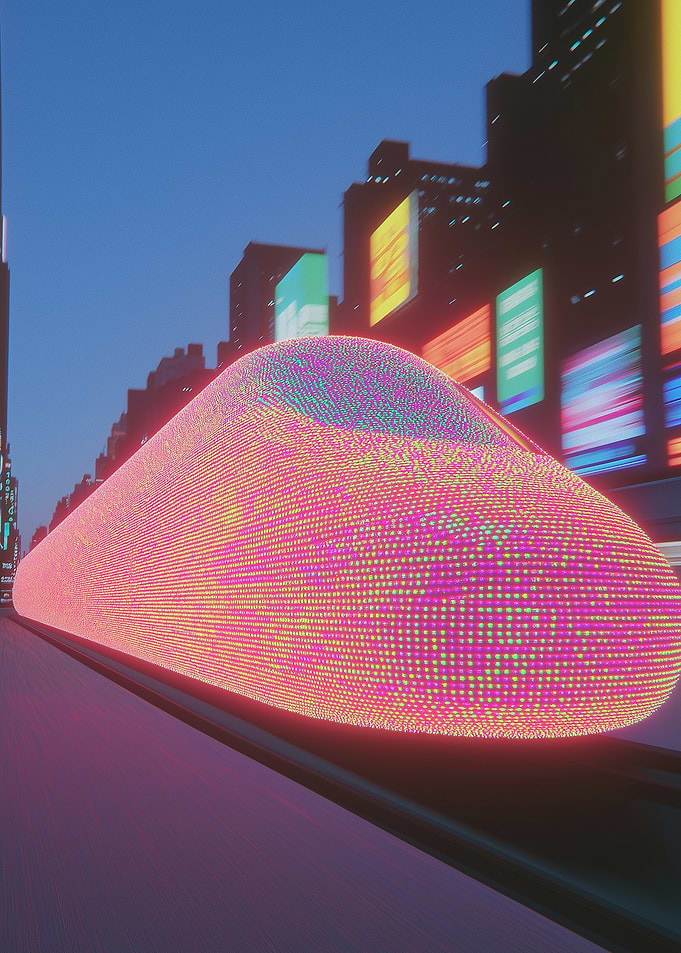 Futuristic Neon Train in Cityscape