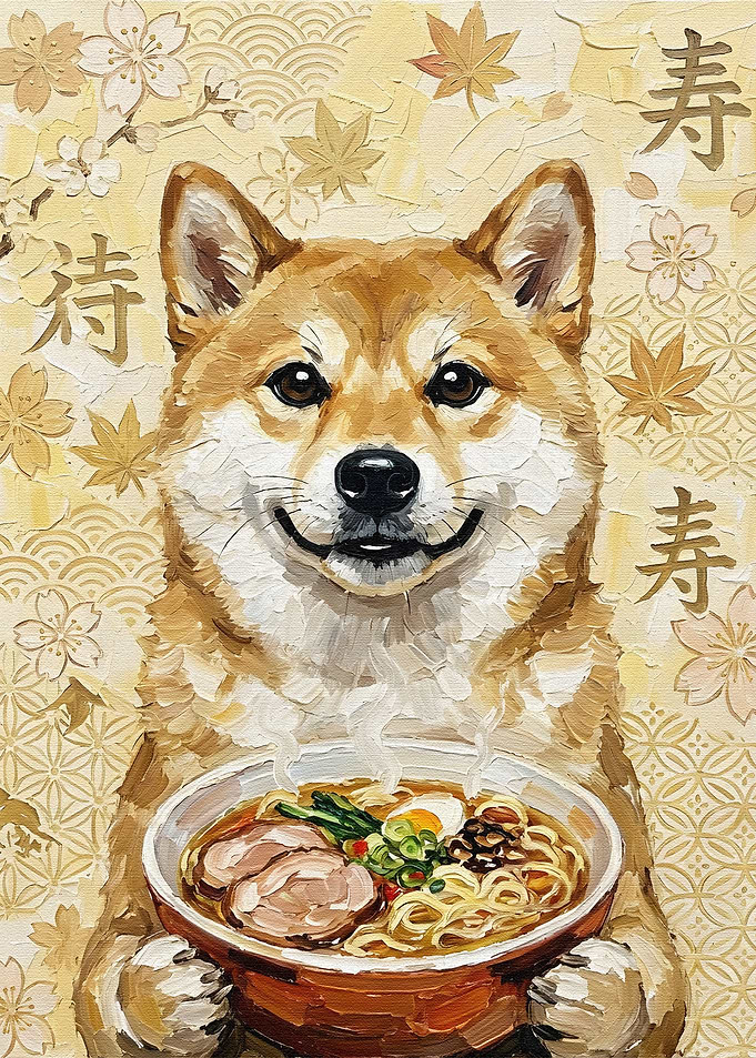 Shiba Inu with Ramen Painting