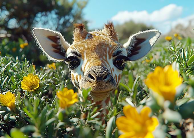 Baby Giraffe in Flowers