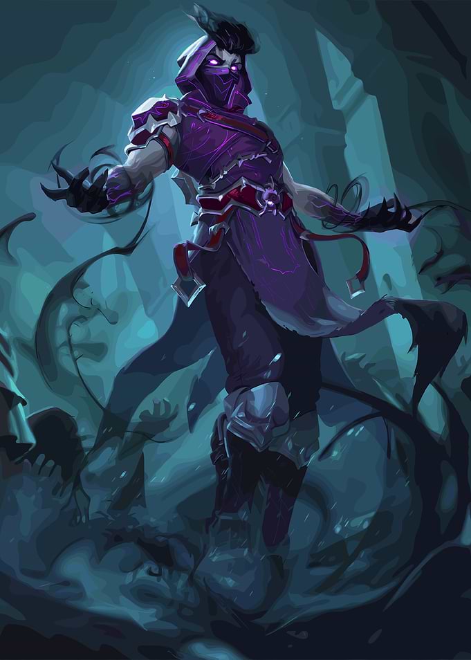 Mysterious hooded figure in dark setting