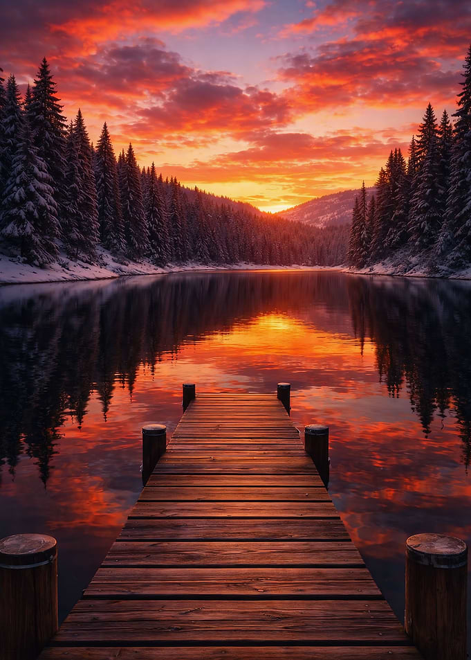 Winter Lake Sunset Dock View