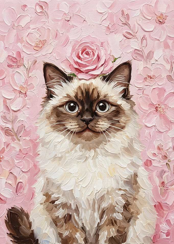 Ragdoll Cat with Rose Painting