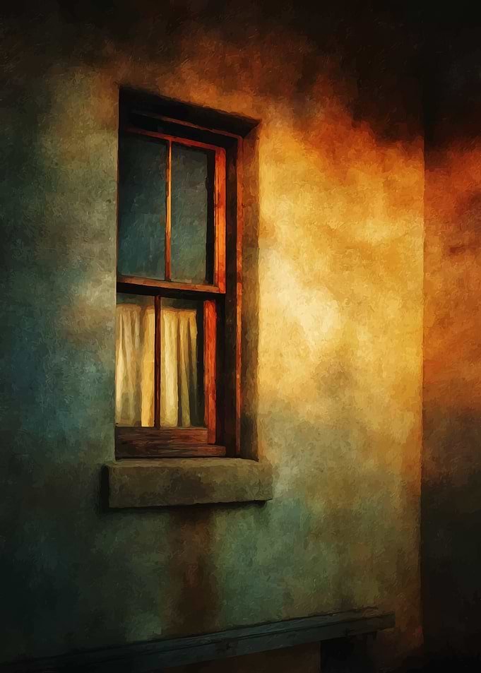 Window with Curtain Painting