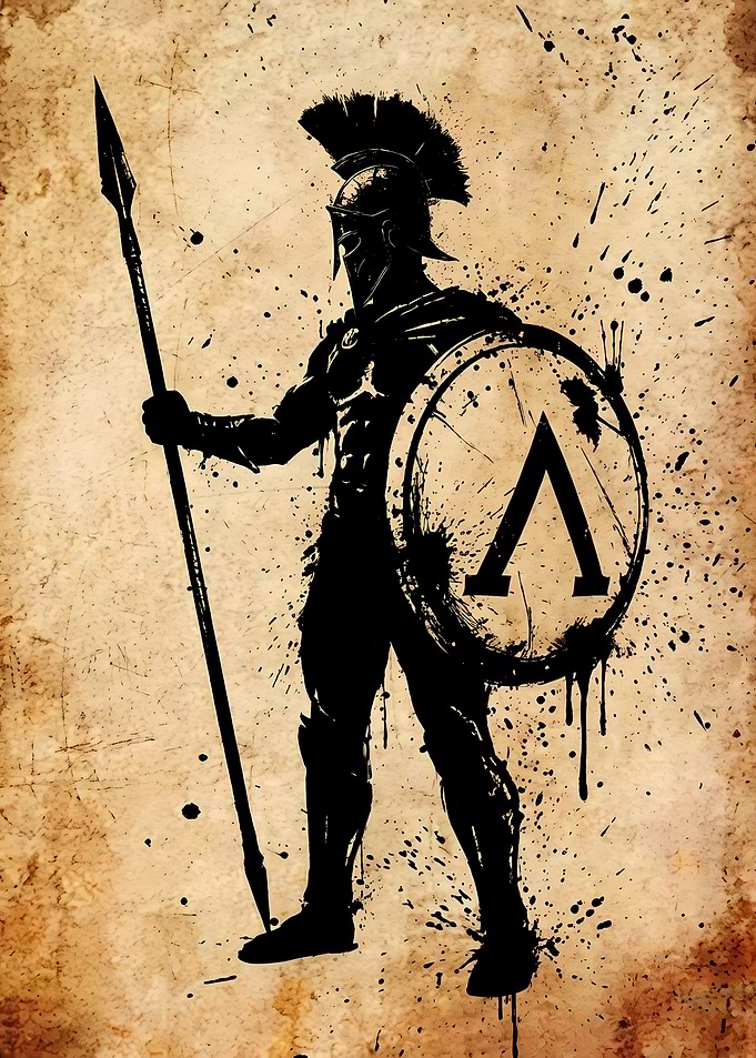 Spartan Warrior Silhouette with Spear and Shield