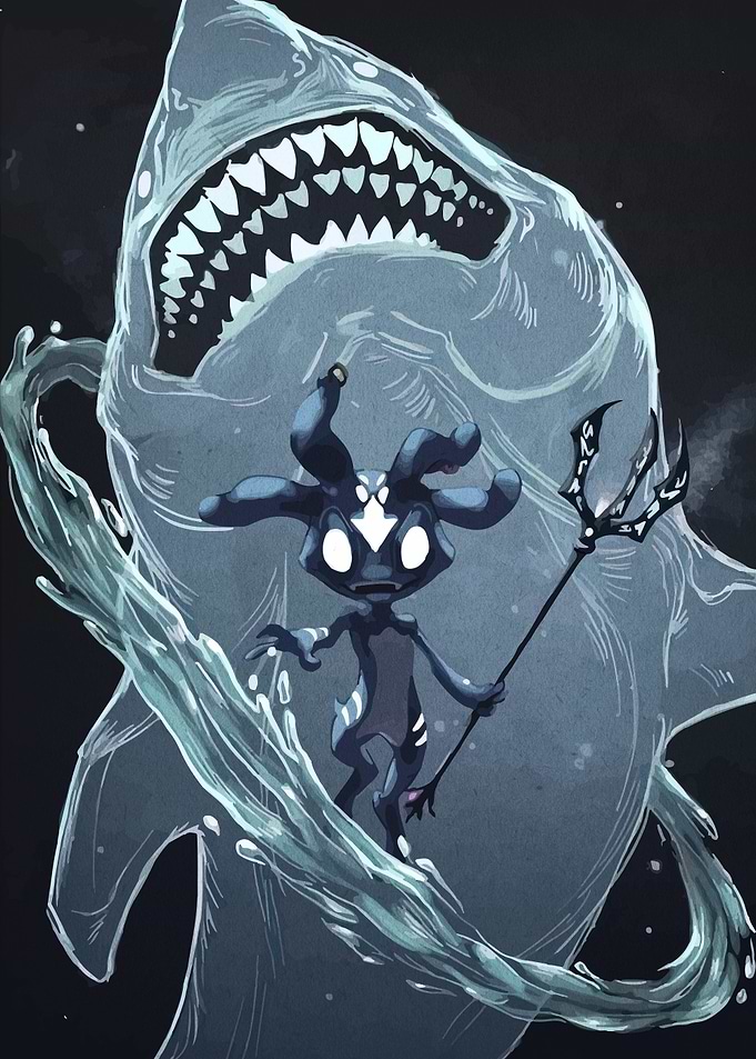 Cartoon Character with Shark and Trident
