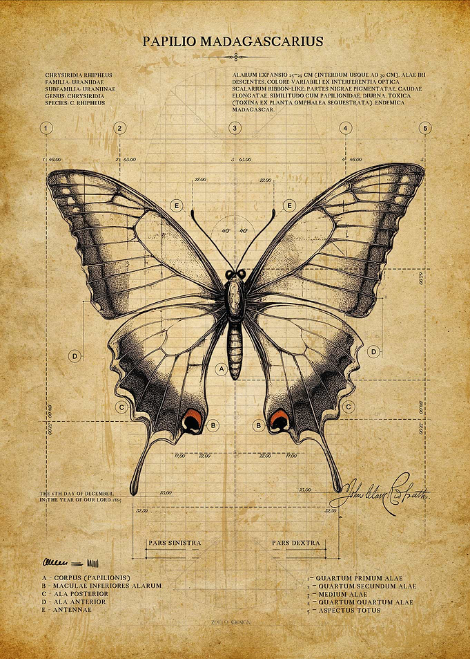 Vintage Butterfly Blueprint