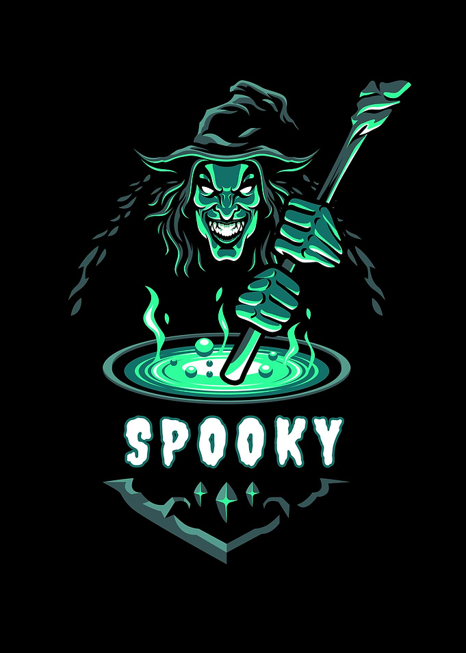 Spooky Witch Brewing Potion Illustration