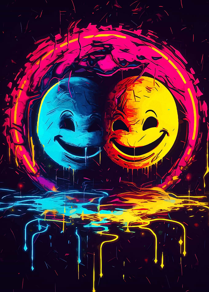 Neon Smiley Faces Abstract Art