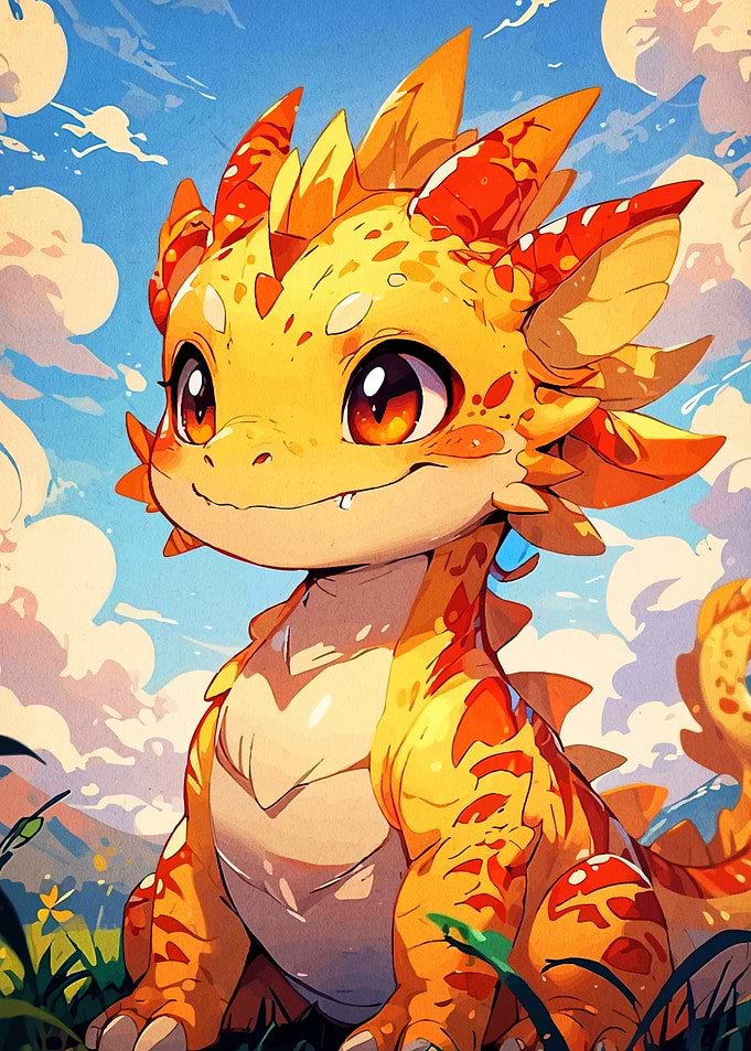 Cute Yellow and Orange Dragon