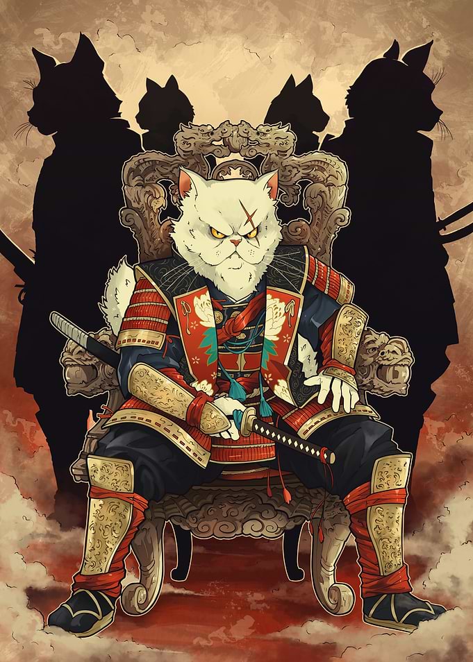 Samurai Cat Shogun on Throne