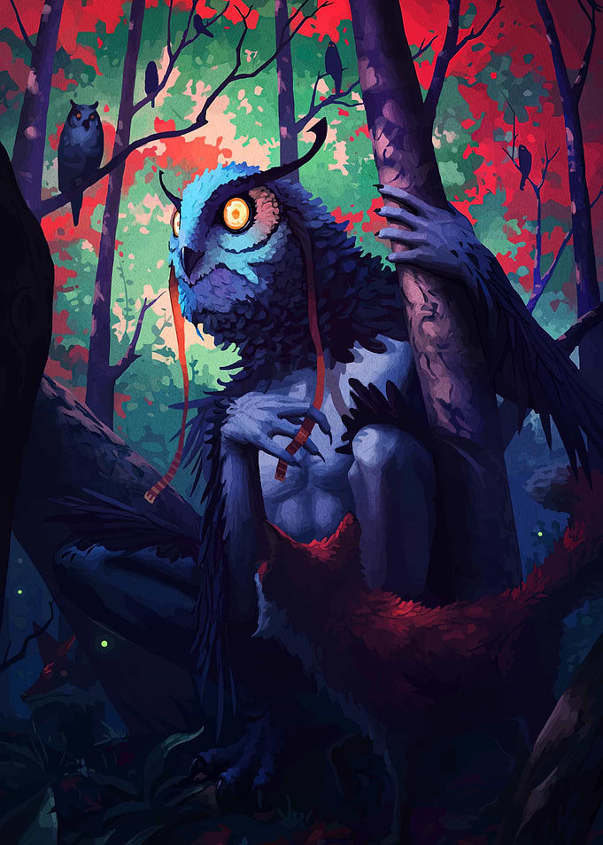 Owl Creature in Forest Illustration