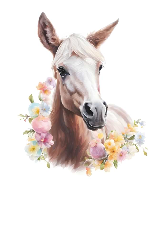 Horse with Floral Wreath Portrait Sweet Cute Childs Room