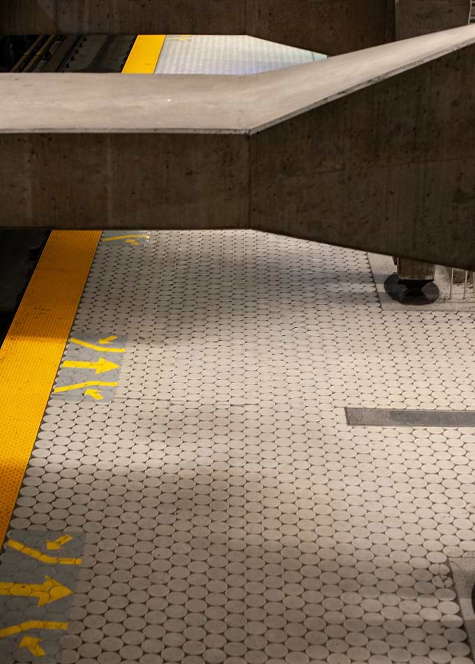 Subway Platform with Yellow Markings