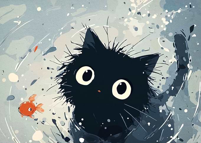 Black Cat and Goldfish