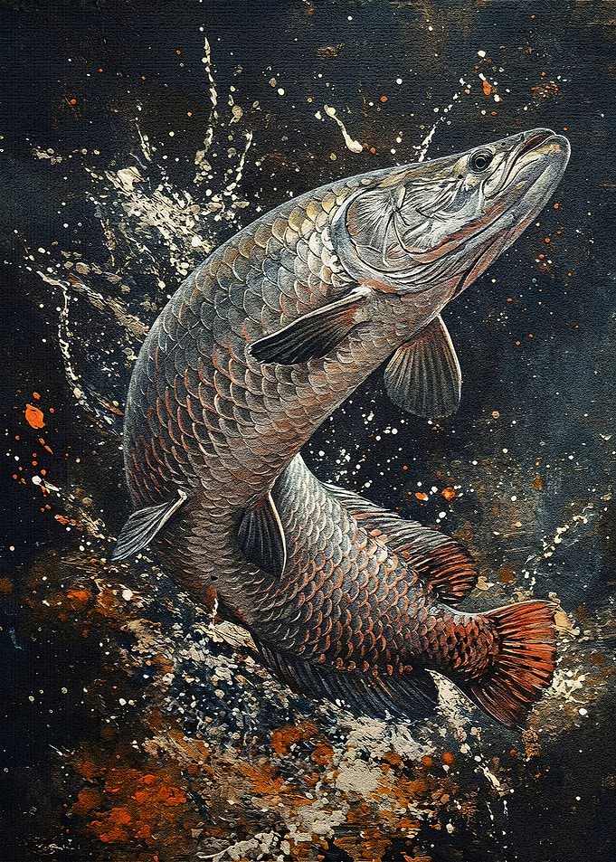 Arapaima Fish Leaping Painting