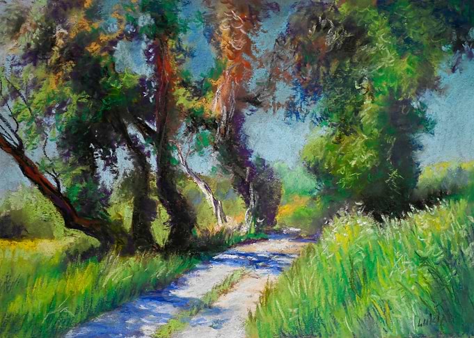Pastel Landscape with Path and Trees