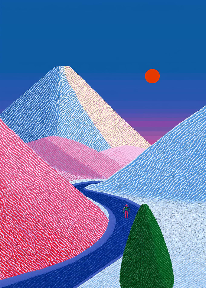 Colorful Mountain Landscape with Winding Road