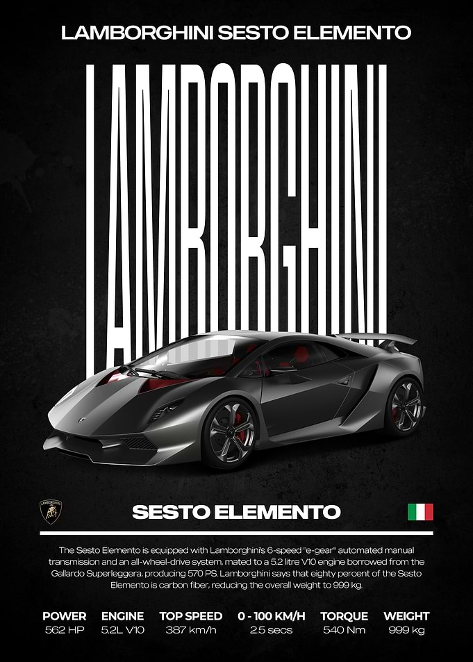 Lamborghini Sesto Elemento Car Poster