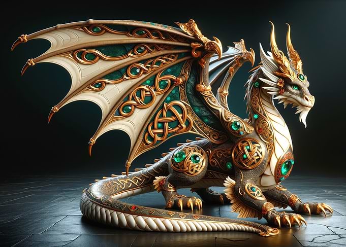 Ornate Dragon with Celtic Knots and Emeralds