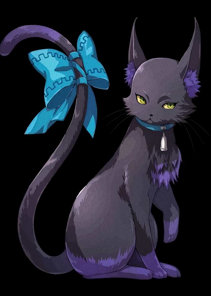 Stylized Black Cat with Blue Bow