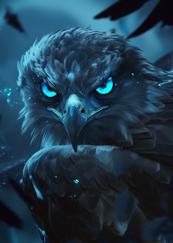Dark Wood Collection: Intense Blue-Eyed Eagle Portrait