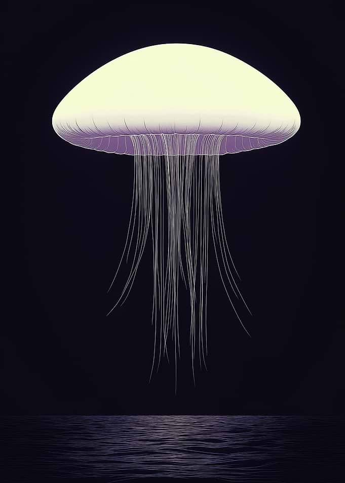 Glowing Jellyfish in Dark Ocean