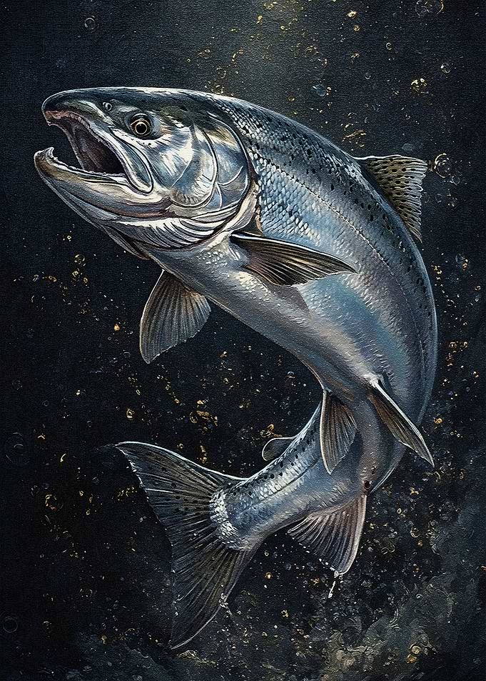 Leaping Salmon Painting