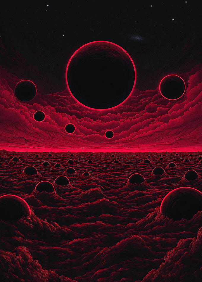 Red Planet Landscape with Black Spheres