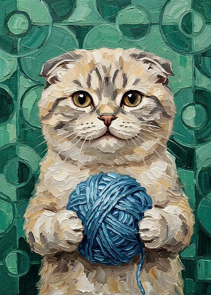 Cat with Yarn Ball Painting