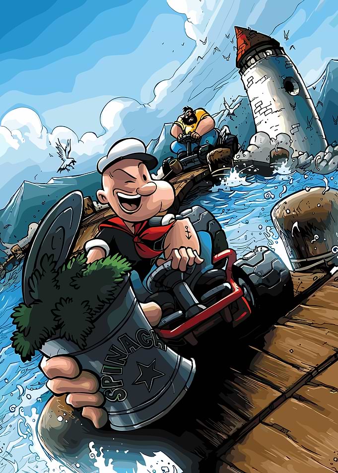 Popeye and Bluto Racing Cartoon