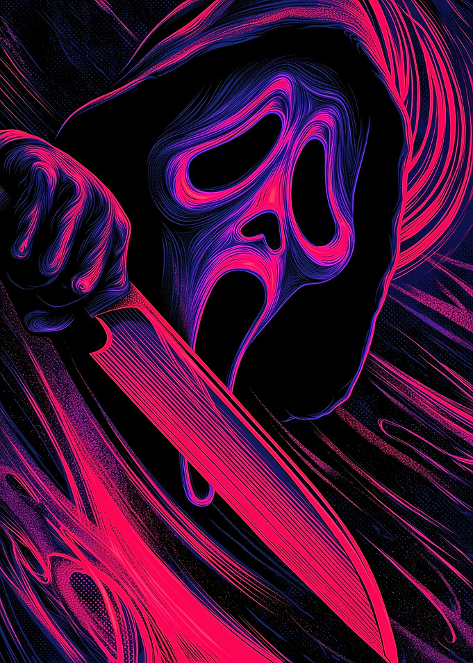 Ghostface with Knife - Neon Horror