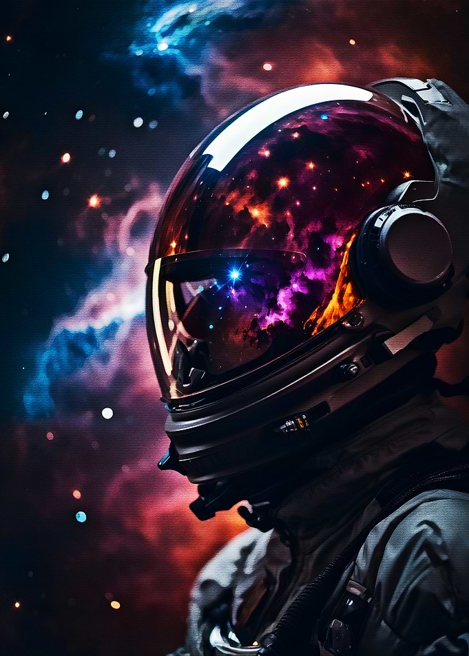 Astronaut Helmet Reflecting Nebula