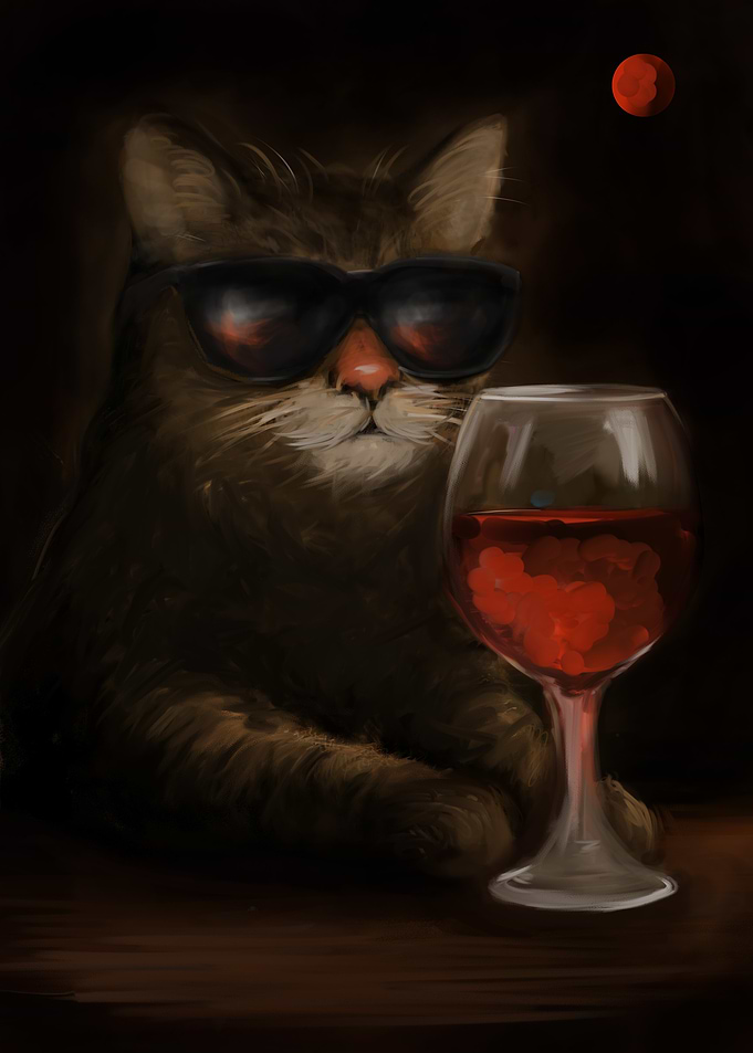 Cool Cat with Wine