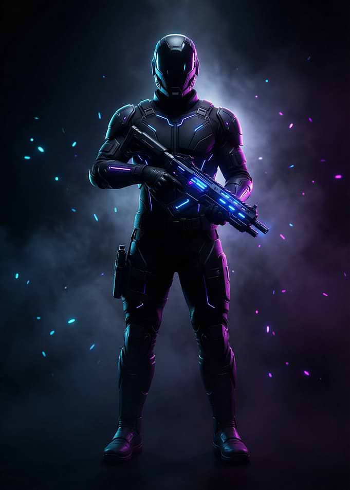 Futuristic Soldier with Glowing Weapon