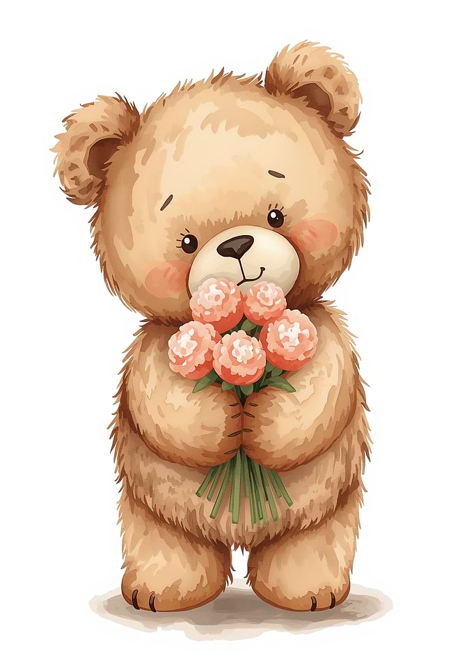 Cute Teddy Bear with Pink Flowers