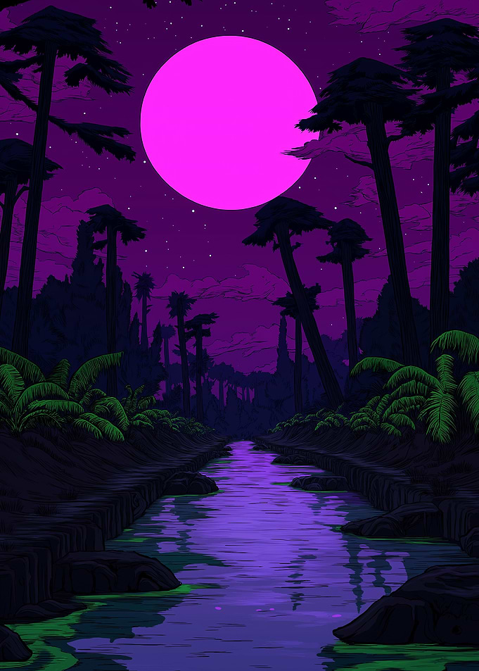 Purple Night Pixel Art Landscape
