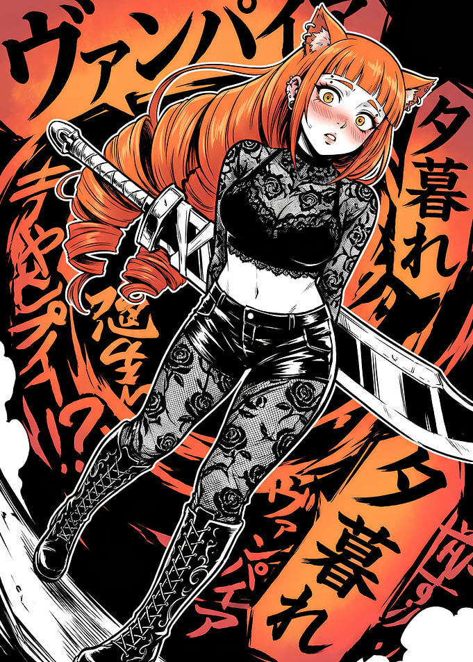 Anime Cat Girl Vampire with Sword
