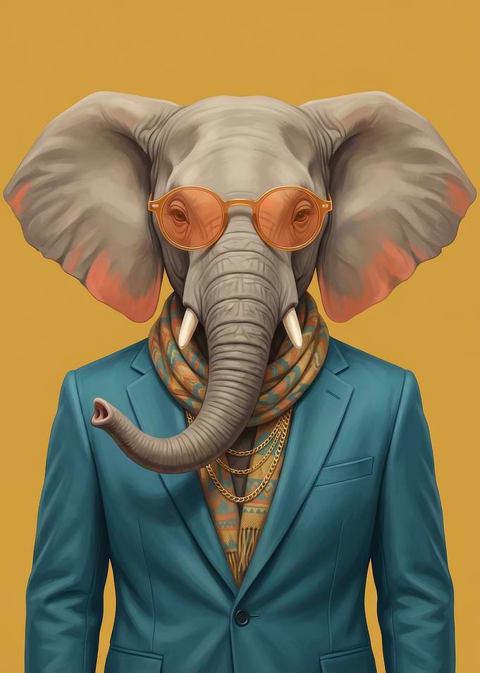 Elephant in Suit and Sunglasses